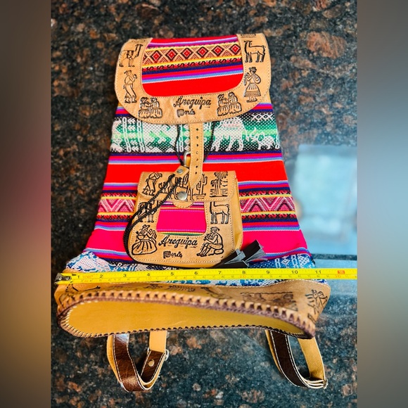 Peruvian Handmade Leather Backpack with Sewn stitching - Picture 5 of 10